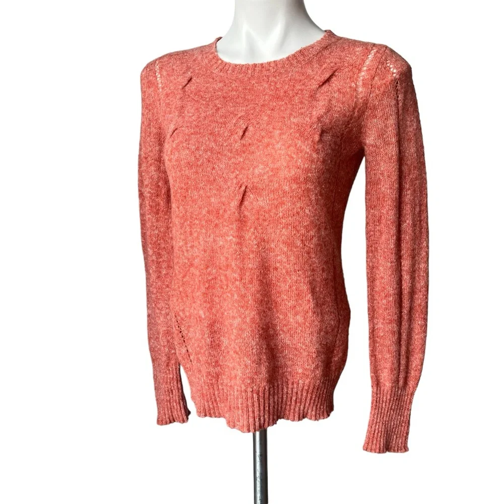 Prana Heathered Coral Orange Cable Knit Pullover Long Sleeve Sweater, Sz L - Picture 5 of 12